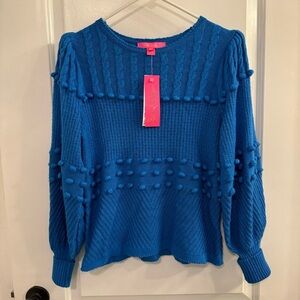 Lilly Pulitzer Kippa Sweater Blue Flare Pom Pom Small NEW WITH TAGS